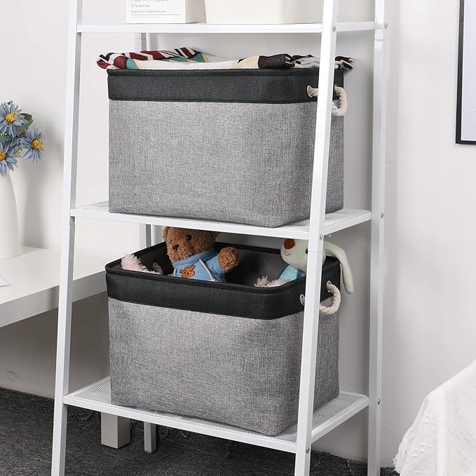 Bidtakay Fabric Storage Baskets with Handles [2-Pack] Large Canvas Organizer 16" X 11.8" X 11.8" Foldable Tall Baskets Rectangular Gift Basket Decorative Storage Bins for Closet, Home(Black&Grey)-Ruum Studio Home