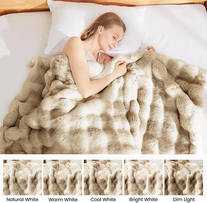 Latepis Soft Luxury Faux Fur Bubble Blanket, Thick Warm Cozy Throw Blanket for Couch, Plush Fluffy Blanket for Sofa and Bedroom Women Gift, 50” x 60”, Tie-dye Camel, 860GSM-Ruum Studio Home