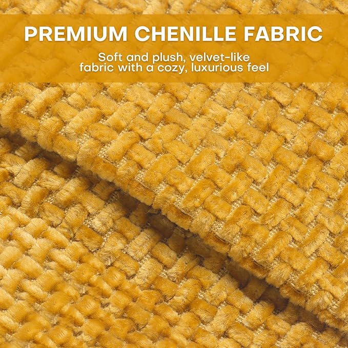 Chenille Fabric Accent Chairs Set of 2, Upholstered Armchair with Solid Wood Legs, Modern Living Room Accent Chair, Comfy Single Sofa Reading Club Chair for Bedroom Reception Lounge, Yellow-Ruum Studio Home