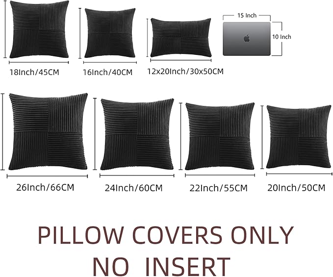 Fancy Homi 2 Packs Black Samll Decorative Throw Pillow Covers 14x14 Inch with for Couch Bed Sofa, Rustic Farmhouse Boho Home Decor, Soft Corss Patchwork Corduroy Square Cushion Case 35x35 cm-Ruum Studio Home