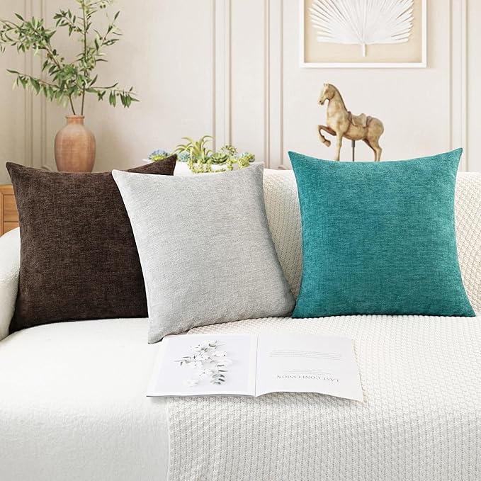 CaliTime Throw Pillow Covers Decorative 22 X 22 Inches Pack of 2 Cozy Chenille Cushion Cases for Couch Sofa Bed Living Room Home Coffee-Ruum Studio Home