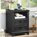18" Farmhouse Night Stand with Charging Station, 2 Drawers End Table Dresser for Bedroom, Black Wooden Nightstand, Bed Side Table with Open Shelf, Bedside Cabinet for Living Room, Closet-Ruum Studio Home