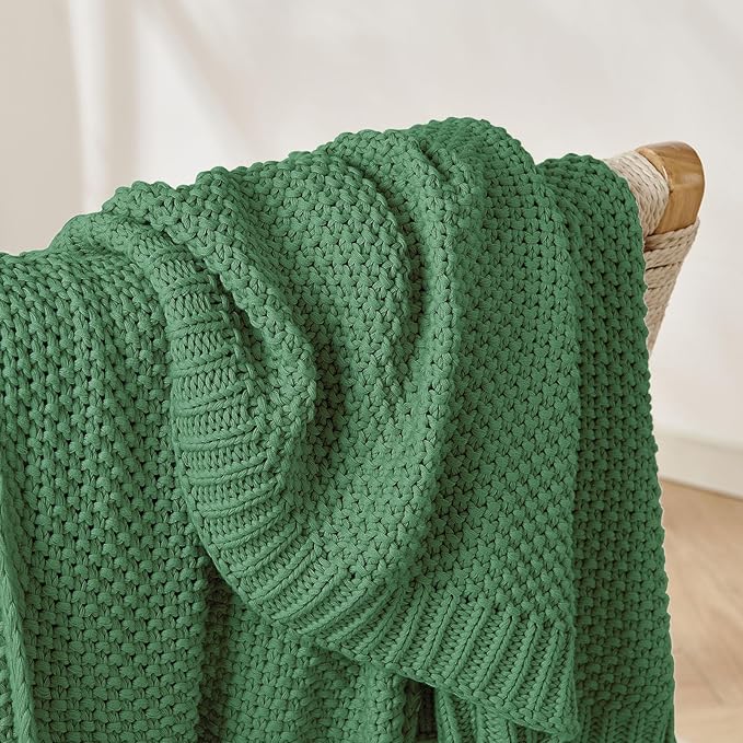 Joydeco Chunky Cable Knit Throw Blanket, Lightweight 100% Cotton Soft Cozy Throw Twin Blanket for Couch Bed and Sofa, Rustic Breathable Farmhouse Blanket Gift for Women Men(Olive Green, 51"x63")-Ruum Studio Home