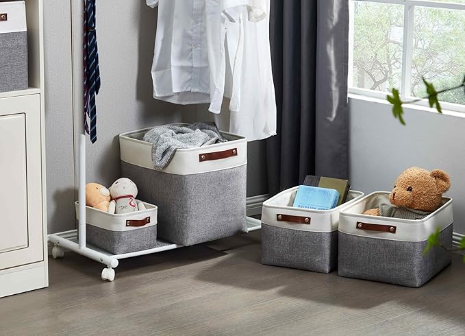 DECOMOMO Storage Baskets | Large Storage Bins 54.5L Fabric Baskets for Organizing Laundry Nursery Toys Cloth Linen Closet Organizers with Handles (Grey and White, XXXL - Jumbo/3P - 17" x 13" x 15")-Ruum Studio Home