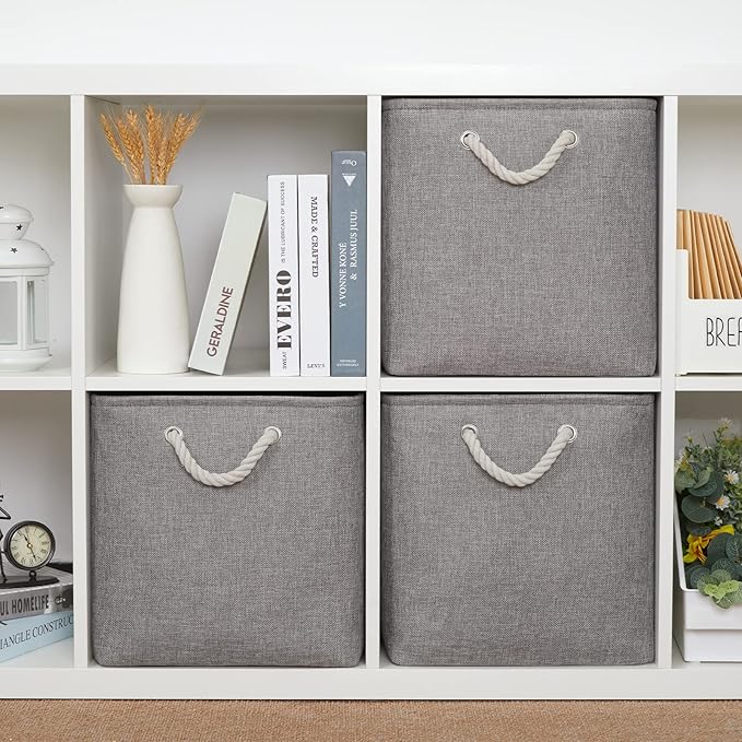 Bidtakay Grey Baskets Foldable Storage Cube Bins 13x13x13 Cube Storage Organizer Closet Set of 3 Fabric Storage Baskets for Home Office Large Baskets for Nursery Baby Toy Storage-Ruum Studio Home