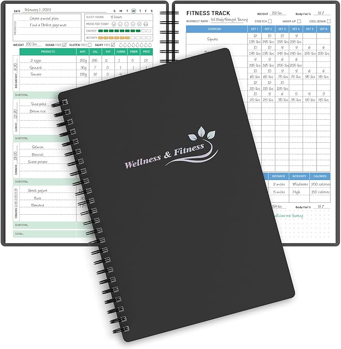 Wellness Planner & Fitness Log - Daily Diet & Health Journal with Weight Loss, Wellness Journal Notebook for Tracking Fitness, Sleep, Nutrition, Meal, Habits, A5(5.8 x 8.6 inch) (Black Silvery)-Ruum Studio Home