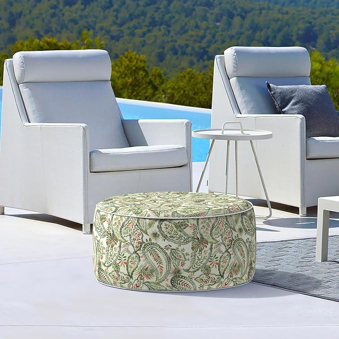 LVTXIII Outdoor Inflatable Ottoman, Fade-Resistant Round Footrest Stool D31”x H14”, Portable Patio Pouf for Garden Camping or Home Use, Faylinn Shadow Paisley-Ruum Studio Home