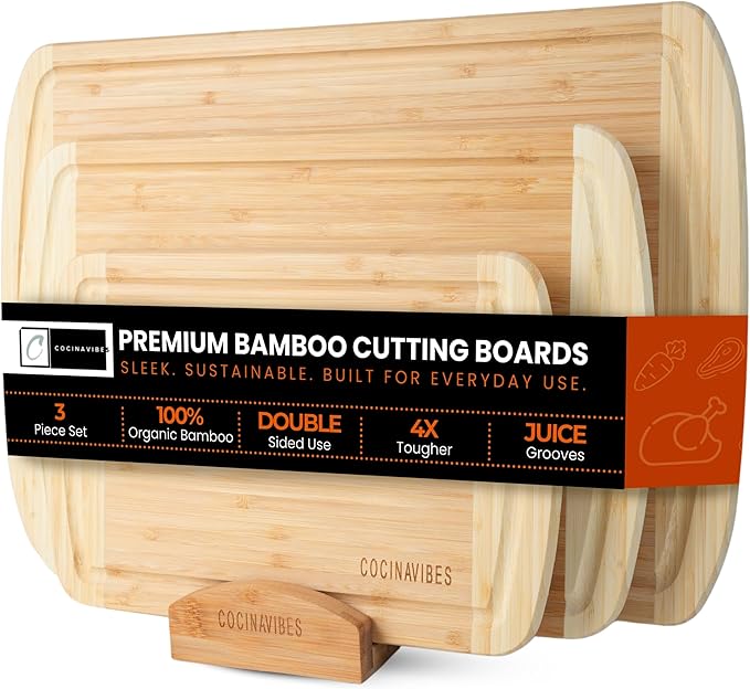 Bamboo Cutting Board Set – Charcuterie & Chopping Boards for Kitchen, Large & Small Sizes, Safe Cutting Boards for Meat, Cheese, Pizza – Home & Kitchen Gift Idea-Ruum Studio Home
