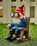 Solar Garden Gnome Statues Resin Gnome Figurines Sitting on Rocking Chair Outdoor Telescope Gnome Gifts for Yard, Patio Decor Gift-Ruum Studio Home