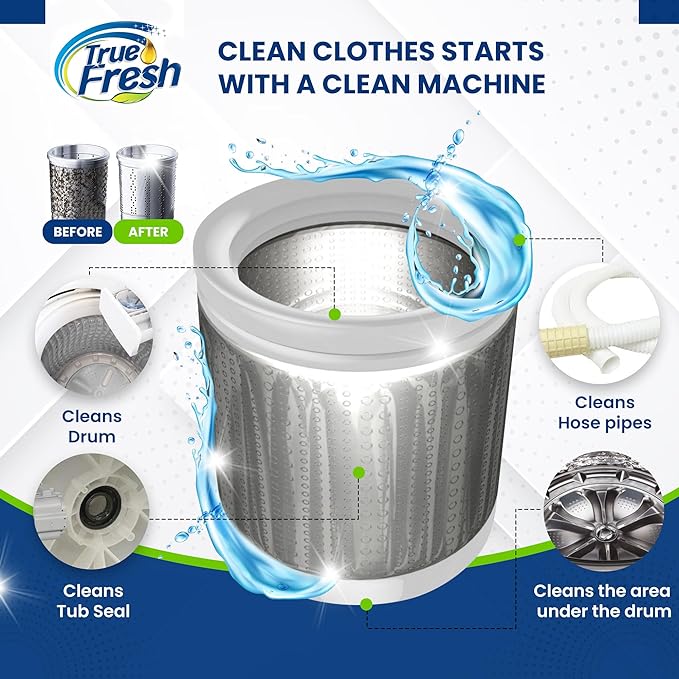 True Fresh Washing Machine Cleaner Tablets – 25-Pack Deep Cleaning for Front Loader, Top Load & HE Washers – Helps Remove Odor-Causing Residues, Pet Hair & Hard Water Buildup – Septic Safe-Ruum Studio Home