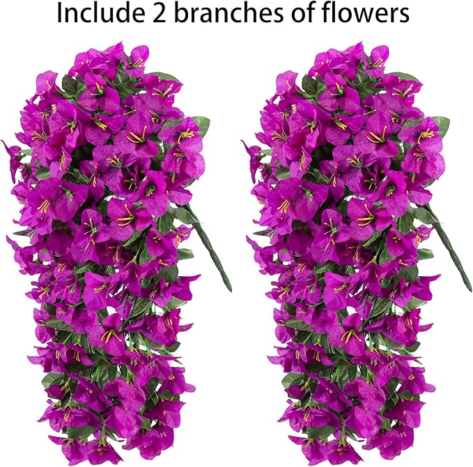 Faux Bougainvillea Artificial Flowers Plants for Outdoors Outside Decoration, 2 pcs Purple Fake Flowers UV Resistant Look Real Silk Long Trailing Vines for Front Door Porch Planter Urn Patio Garden-Ruum Studio Home