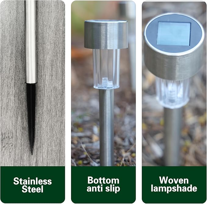 EcoGreen Outdoor Pathway Solar Light, 8pcs Pack,Garden Patio Balcony Walk Way Lights, Stainless Steel Leg, 5000K Daylight, IP65 Waterproof, 1.85 * 12.2in-Ruum Studio Home