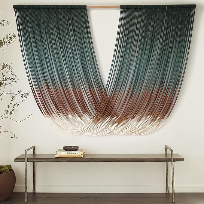 Macrame Wall Hanging Dip-Dye Green Boho Wall Decor Chic Fiber Yarn Wall Art Craftsmanship Bedroom Livingroom Nursery Apartment Home Decor 57" W x 35" L-Ruum Studio Home