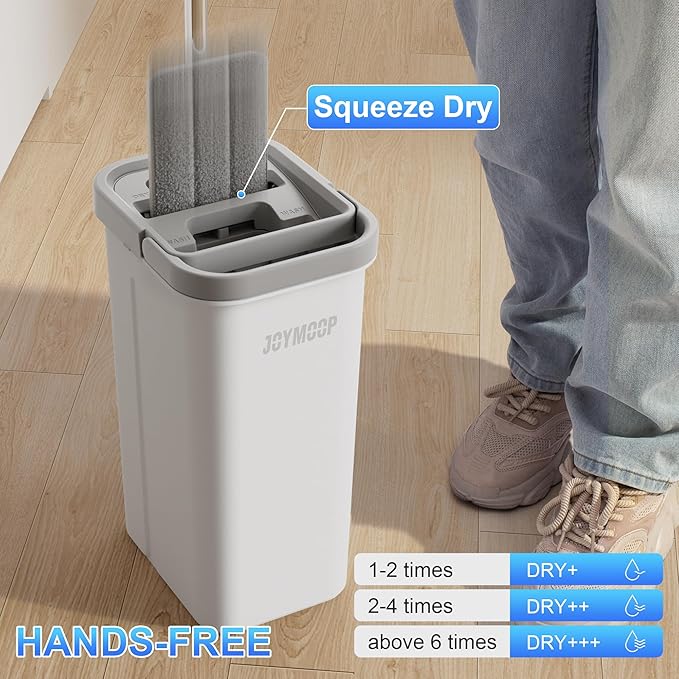 JOYMOOP White Flat Mop & Bucket with 1 Microfiber Pad, 12 Disposable Toilet Brushes, Stainless Steel Toilet Brush and Holder Set, Multi-Functional Cleaner for Floors, Windows, and Toilets-Ruum Studio Home