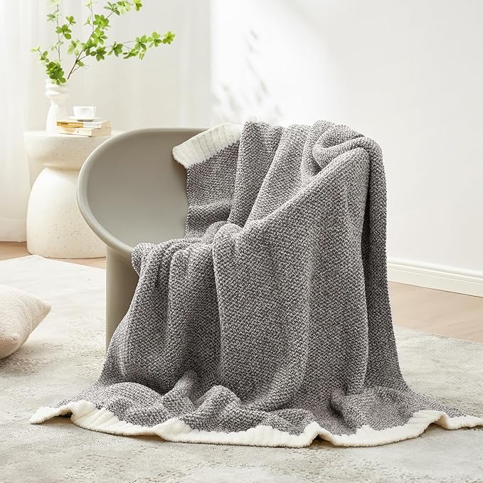 Snuggle Sac Grey Blankets Twin Size for Bed and Sofa, Reversible Super Soft Blankets Warm Cozy Knit Blankets Fuzzy Plush Blanket, Grey, 60x80 inches-Ruum Studio Home