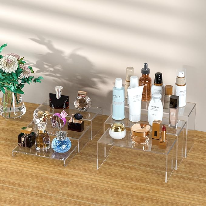 Acrylic Display Risers 6pcs, Clear Rectangular Display Organizer Stands, Acrylic Display for Funko Pop Figure, Desserts, Cupcake, Toys, Collectibles, Merchandises - 7.5''x8''x8.5''x9''x9.5''x10''-Ruum Studio Home