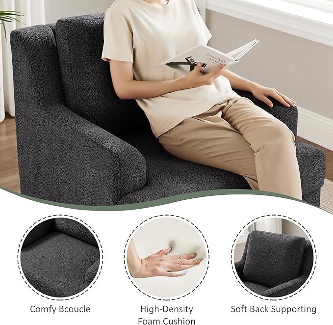 Oversized Accent Chair, Modern Boucle Armchair with Wood Legs, Modern Reading Chair with Thick Cushion, Comfy Chairs for Living Rooms, Bedrooms, Reading nooks and Apartments-Ruum Studio Home