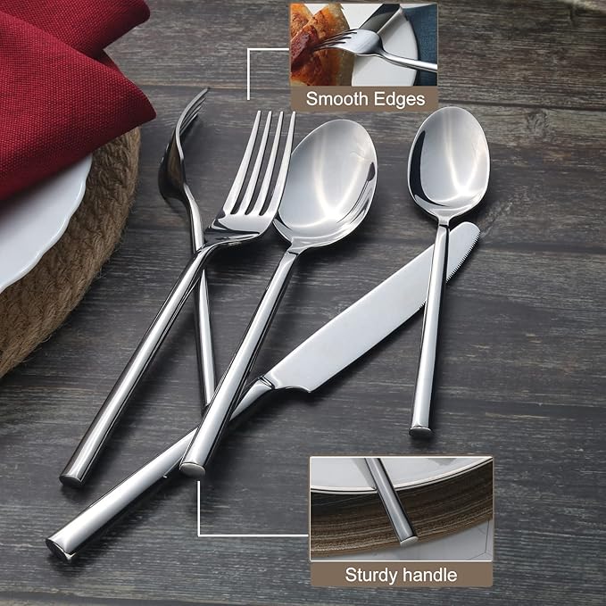 Alata Potter 40-Piece Forged Silverware Set Stainless Steel Flatware Set Cutlery Set, Service for 8, Mirror Finish, Dishwasher Safe-Ruum Studio Home