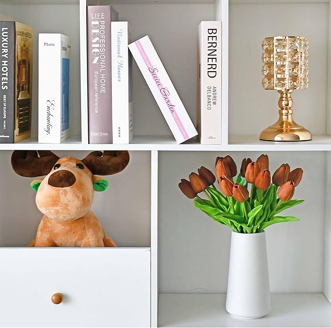 Mandy's Artificial Tulips 20 Stems Burnt Orange PU Faux Flowers for Wedding Home Decor 13.5 Inch-Ruum Studio Home