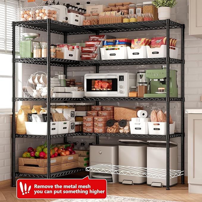REIBII 5-Tier Heavy Duty Metal Wire Shelves, Industrial Style, 61.7"W x 72.4"H x 15.8"D, 1500 LBS Capacity, Adjustable, Rust Resistant, 2 Pack-Ruum Studio Home