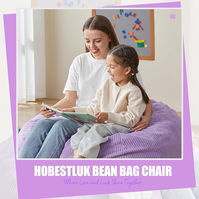 Hobestluk 3.5FT Bean Bag Chair Adult Bean Bag Chair Large Bean Bag Chair with Filler Included Teardrop Bean Bag with Removable Cover for Bedroom Living Room - (Large, Purple)-Ruum Studio Home