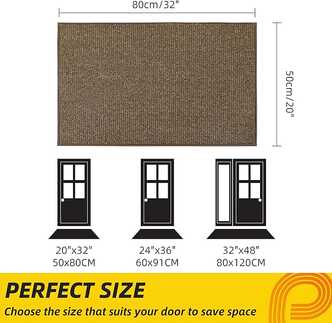 JSEI Dirt Trapper Door Mat 20"x32" Non-Slip Washable Entrance Mat, Dog Doormats, Absorbent & Fade-Resistant Floor Mats, Low Profile Welcome Mats for Entryway, Front Door, and Inside Entrance, Brown-Ruum Studio Home