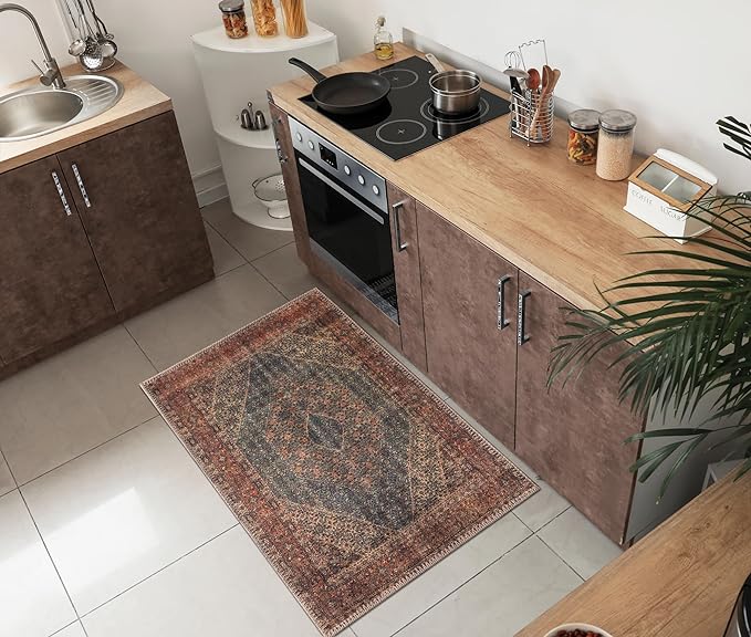 Keen Home Design 2x3 Rug - Machine Washable Entry Rug with Non-Slip Backing, Ideal for Enteryway, Kitchen, Bathroom, Laundry Room - Vintage, Easy Clean, Durable, Low Pile Rug - (2' x 3')-Ruum Studio Home