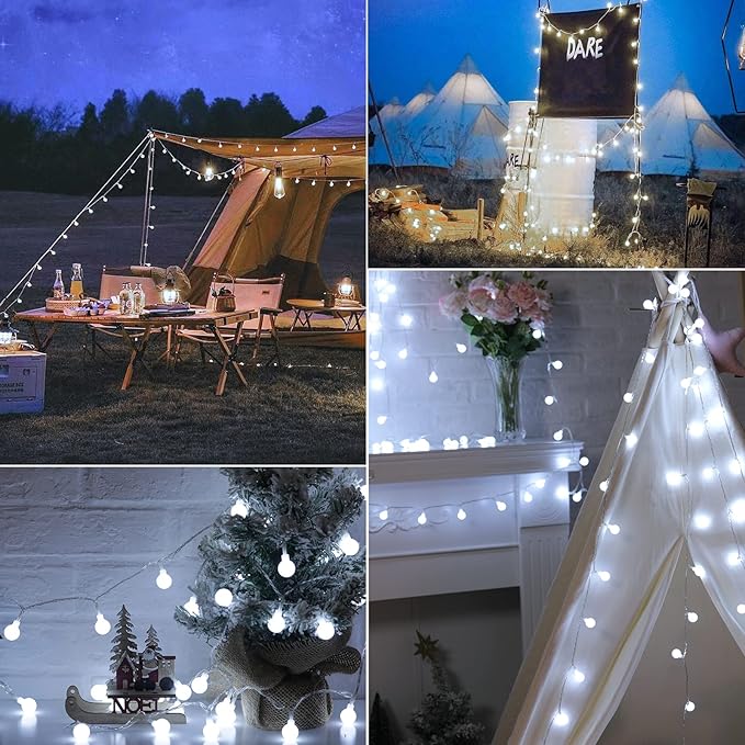 Minetom 33 Feet 100 Led Globe Ball String Lights, Fairy String Lights Plug in with Remote, Waterproof Globe String Lights for Indoor Outdoor Party Wedding Christmas Tree Garden Decoration, Pure White-Ruum Studio Home