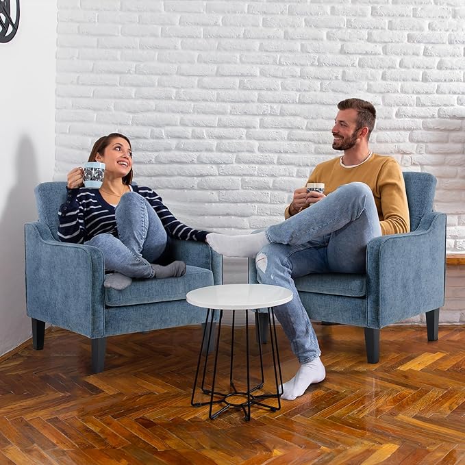 VINGLI Mid Century Modern Accent Chair Set of 2,Navy Blue Chenille Chairs for Living Room Upholstered Armchair with Scooped Arms for Bedroom,Apartment,Studio,Office,Waiting Room-Ruum Studio Home