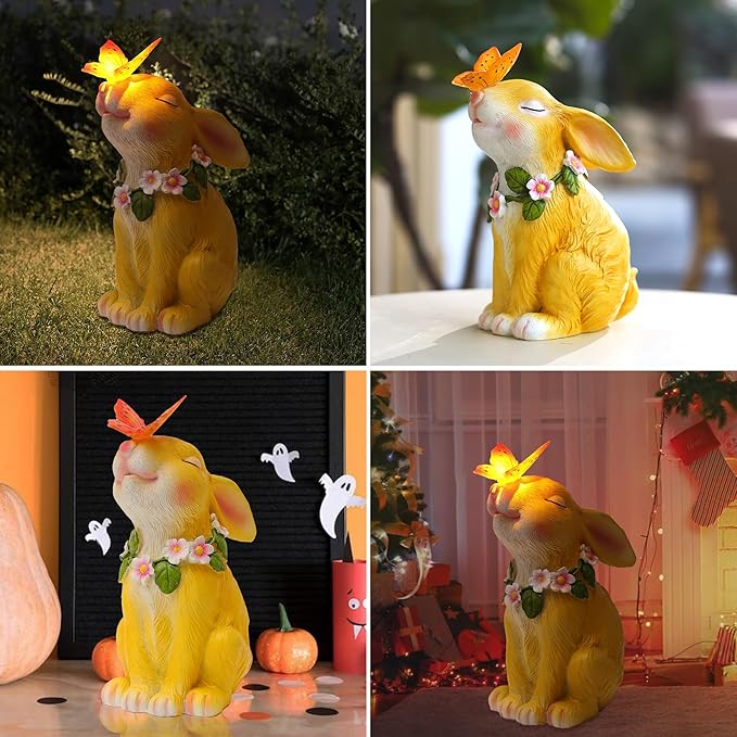Attivolife Solar Rabbit Garden Light, Outdoor Bunny Statues Patio Ornament Decor for Lawn Balcony Yard, Perfect Housewarming Gifts for Mum Grandmom on Birthday Mother's Day-Ruum Studio Home