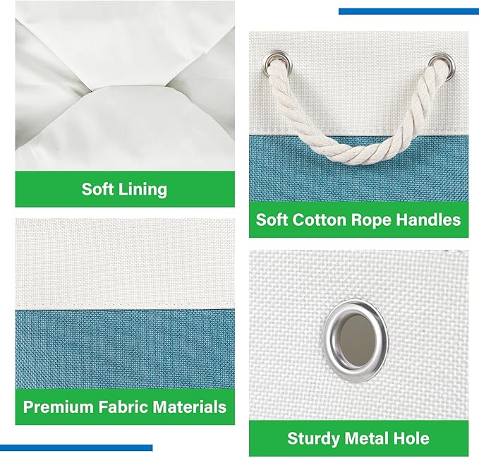 Bidtakay Extra Large Storage Baskets for Shelves 3 Pack Fabric Storage Bins for Organizing Linen Collapsible Organizer for Closet-White&Teal-Ruum Studio Home