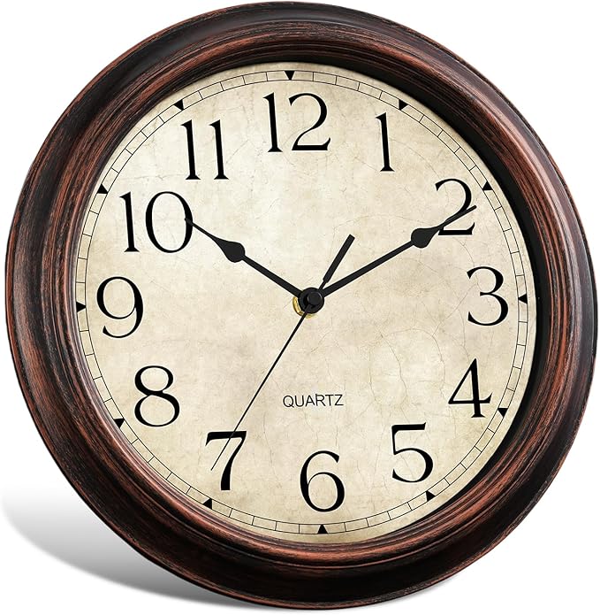 12 Inch Wall Clocks Battery Operated Silent Non-Ticking Analog Wall Clock Vintage Retro Rustic Style Decorative for Living Room Kitchen Home Office(Bronze)-Ruum Studio Home