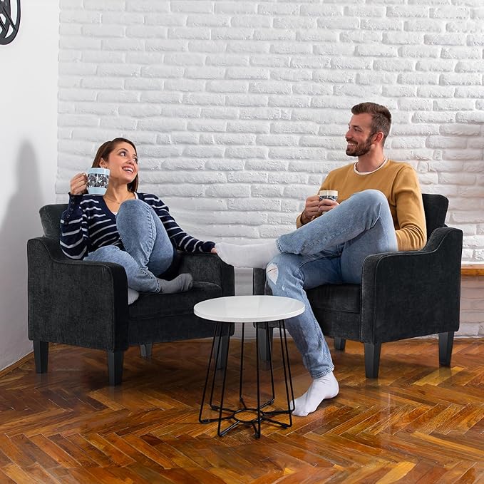 VINGLI Living Room Chairs Set of 2, Black Accent Chair 5.5" Thick Seat Cushion Comfy Chair Soft Chenille Side Chair Upholstered Arm Chair for Bedroom, Play Room, Apartment, Office (Black)-Ruum Studio Home