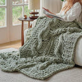 Esterra Chunky Knit Blanket Throw 50"x60", 100% Hand Knitted Chenille Throw Blanket, Cozy Soft Thick Cable Knit Throw Large Rope Knot Crochet Throw Blanket for Sofa Couch Bed, Sage Green-Ruum Studio Home