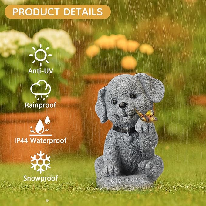 Solar Puppy Dog Garden Decor - Cute Pet Memorial Statue, Auto On/Off LED Light, Weatherproof Resin for Yard Pathway & Dog Lover Gifts-Ruum Studio Home