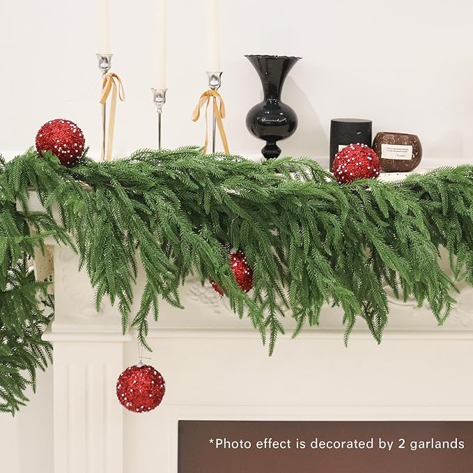 15FT Christmas Garlands Norfolk Pine Garland Real Touch Artificial Faux Greenery Garland for Holiday Indoor Outdoor Decor-Ruum Studio Home