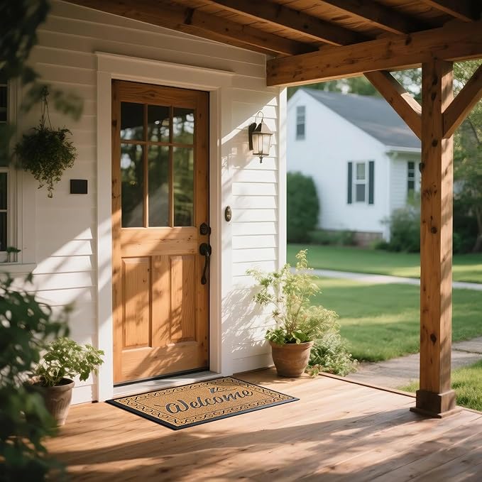 Yimobra Welcome Mat Outdoor Indoor, Waterproof Heavy Duty Front Door Mat Outside Entrance, Extra Sturdy Non-Slip Doormat, Low Profile, Dirt Trapping, 36x24 Inches, Yellow-Ruum Studio Home