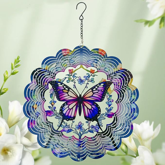 Wind Spinners Outdoor Butterfly Decorations - Birthday Gifts for Women Mom Grandma, Butterflies Hanging Wind Spinner 12 inch 3D Wind Sculptures for Garden Decor for Outside, Patio, Yard, Outdoor-Ruum Studio Home