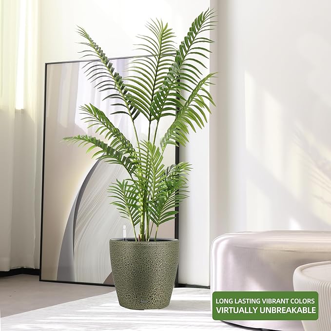 Dexceder 15x14 Self Watering Planter with Wheels Indoor Outdoor, Inner Pot Design, Thickened Large Floor Standing Flower Plant Pot with Water Level Indicator (Black Gold Crackle)-Ruum Studio Home