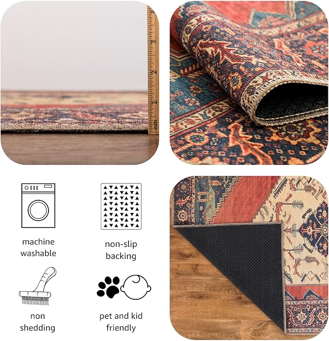 Keen Home Design 2x12 Rug - Machine Washable Runner with Non-Slip Backing, Ideal for Hallway, Entryway, Kitchen, Laundry Room - Vintage, Easy Clean, Durable, Low Pile Rug - (2'6" x 12')-Ruum Studio Home