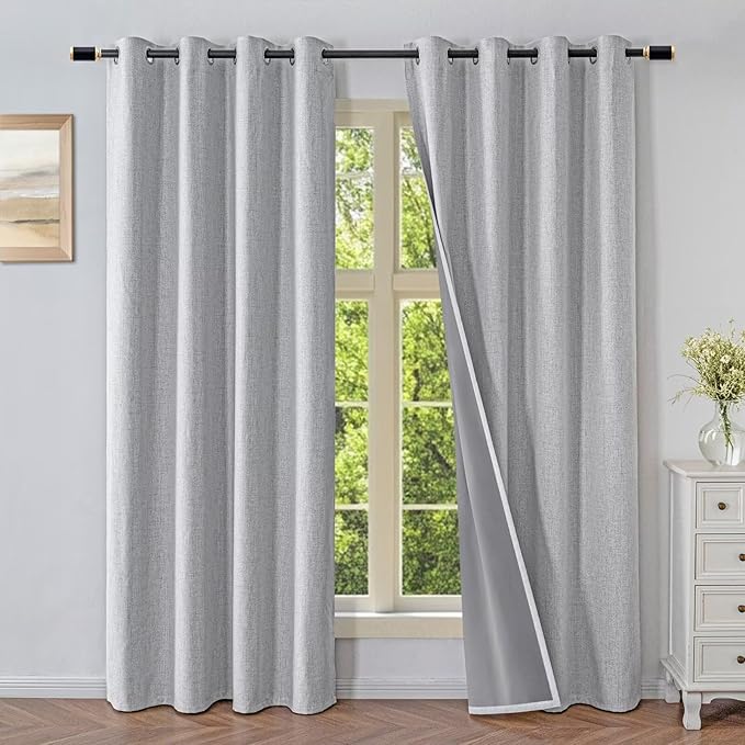 Blackout Curtains 84 Inch Length 2 Panels Set, 100% Black Out Textured Thermal Curtains, Grommet Privacy Light Blocking Drapes for Living Room Bedroom Luxury Deco(52W × 84L inch, Off-White)-Ruum Studio Home