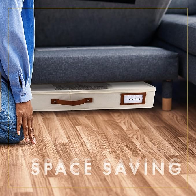 HOMELUX THEORY 2pc Low Profile Under Bed Storage Containers, Thin Under Couch Storage Organizer with Bins & Lids, Underbed Storage Box Ideal for Seasonal Clothes, Blankets, Fabric & Shoes (Ivory)-Ruum Studio Home