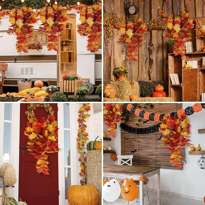 Fall Maple Leaf Hanging Plants Artificial Autumn Leaves Vines Outdoor Autumn Outdoor Decor, Artificial Fall Maple Leaves, Hanging Plants for Autumn Harvest Festival, Fake Plants Indoor(Yellow)-Ruum Studio Home