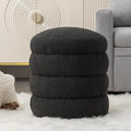Furniliving Modern Round Ottoman, Soft Bedroom Ottoman Footstool Round Ottomans Stool for Living Room, Bedroom, Makeup Room, Black, Boucle-Ruum Studio Home