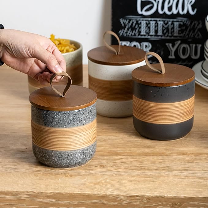 Airtight Coffee Storage Container Jar with Lid, Ceramic Kitchen Food Storage Jars for Spice Sugar Cookie, Coffee Bean Stackable Decorative Jars for Housewarming, Grey & 28oz-Ruum Studio Home