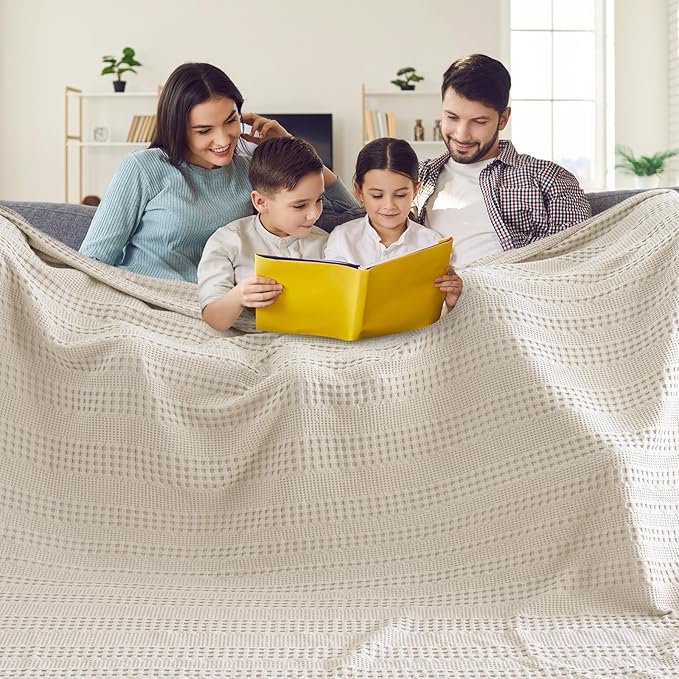PHF Cooling Waffle Blanket California King Size, Lightweight 60% Rayon Derived from Bamboo & 40% Cotton Breathable Blanket for Hot Sleepers, Soft and Luxury for Bed Couch and Sofa, 110"x96", Linen-Ruum Studio Home