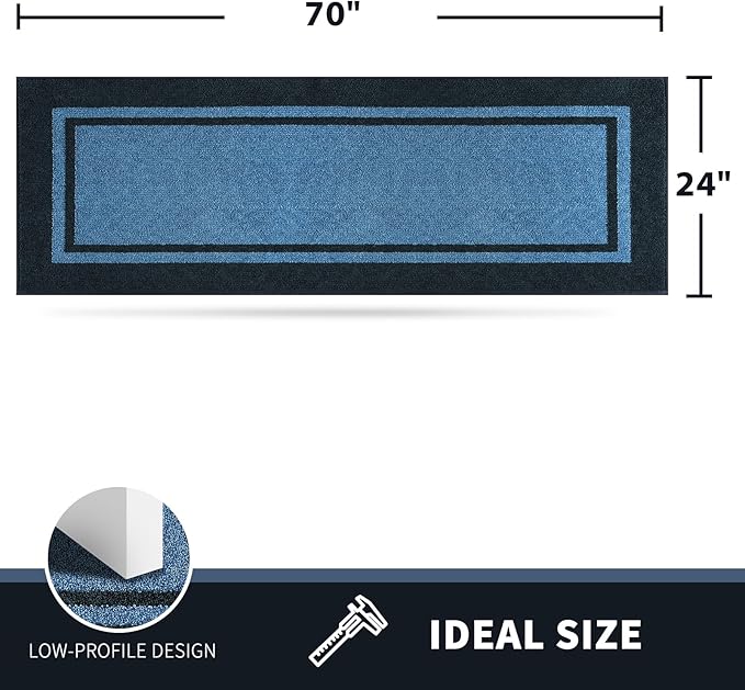PURRUGS Dirt Trapping Door Mat 24" x 70", Non-Slip/Skid Machine Washable Entryway Rug, Shoes Scraper, Area Rug, Super Absorbent Welcome Mat for Muddy Wet Shoes and Paws, Light Blue & Navy-Ruum Studio Home