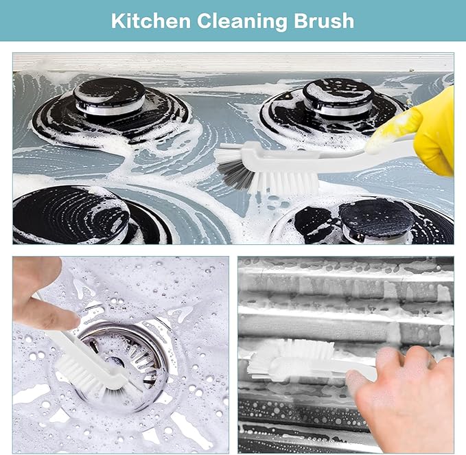 8 Pcs Dish Brush Bottle Bathroom Scrub Brushes Kitchen Cleaning Brush Right Angle Kitchen Brush Sink Household Pot Pan Edge Corners Tile Lines Brush with Stiff Bristles-Ruum Studio Home