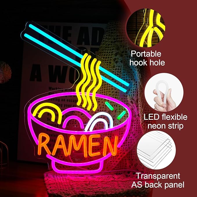 Ramen Neon Sign Dimmable LED Ramen Neon Light for Wall Decor Delicious Noodle Light Up Sign for Ramen Shop Resturant Dinning Room Kitchen (12"*15.5"USB)-Ruum Studio Home