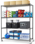 Rengue 4-Tier Wire Shelving with Wheels, 60"x 24"x72" Metal Storage Shelves, Heavy Duty Garage Storage Shelves, Chrome 2400LBS Capacity Wire Shelf Rack for Restaurant, Garage, Pantry, Black-Ruum Studio Home